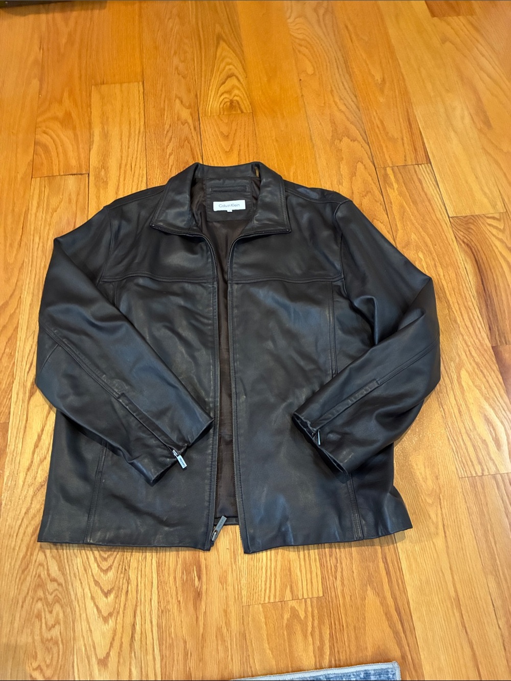 Calvin Klein Men’s Brown Leather Zip-Front Jacket